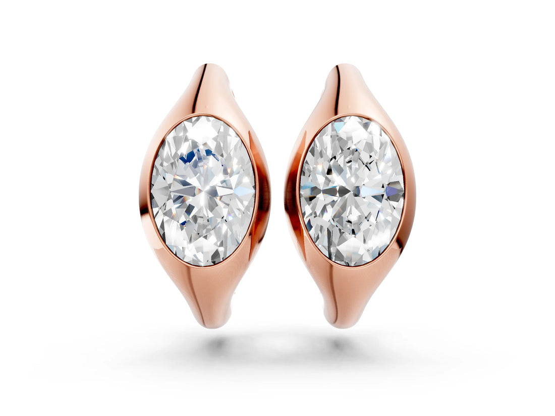 Rose gold Oval Diamond Framed Huggie Hoop Earrings