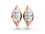 Rose gold Oval Diamond Framed Huggie Hoop Earrings