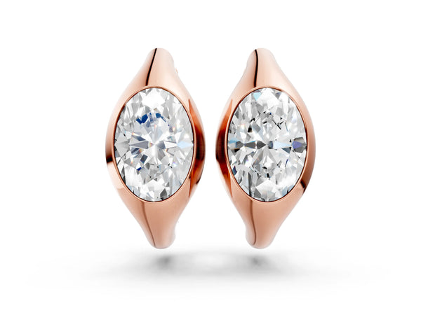 Rose gold Oval Diamond Framed Huggie Hoop Earrings