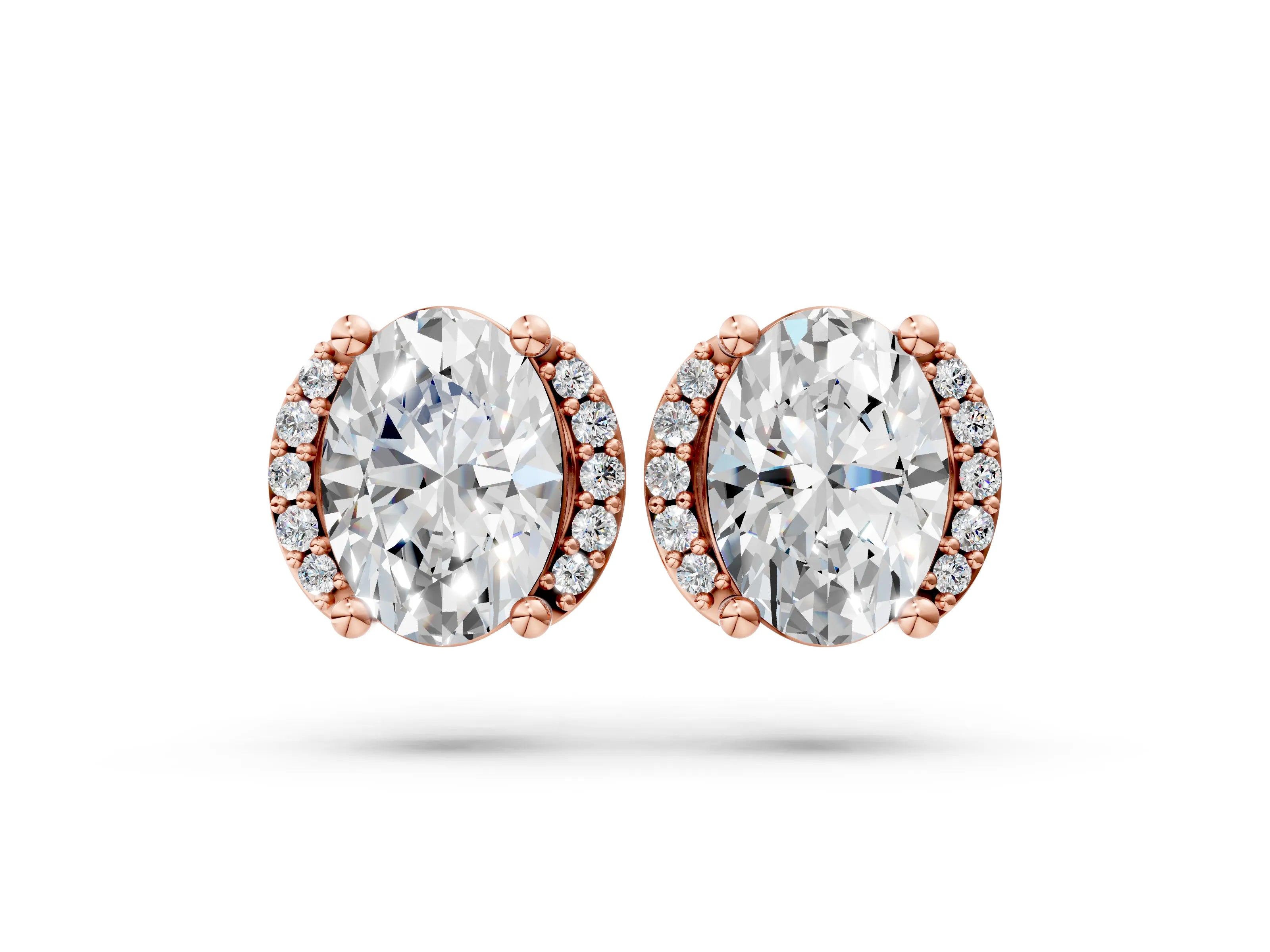 Rose gold Oval Diamond Half Halo Stud Earrings