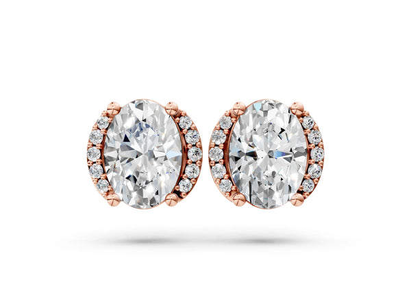Rose gold Oval Diamond Half Halo Stud Earrings