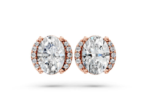 Rose gold Oval Diamond Half Halo Stud Earrings