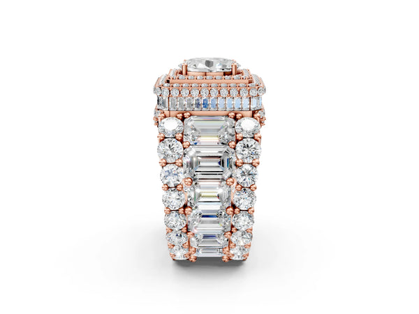 Rose gold Oval Diamond Halo Mens Ring with Baguette Side Stones