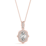 Rose gold Oval Diamond Halo Pendant with Milgrain Prong Setting