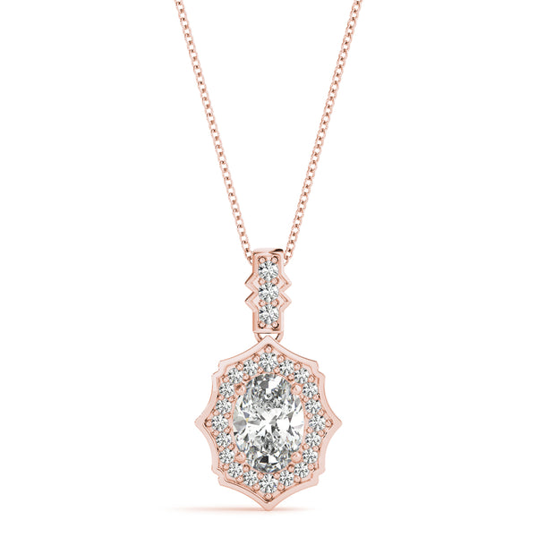 Rose gold Oval Diamond Halo Pendant with Milgrain Prong Setting
