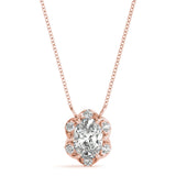 Rose gold Oval Diamond Halo Pendant with Prong Setting