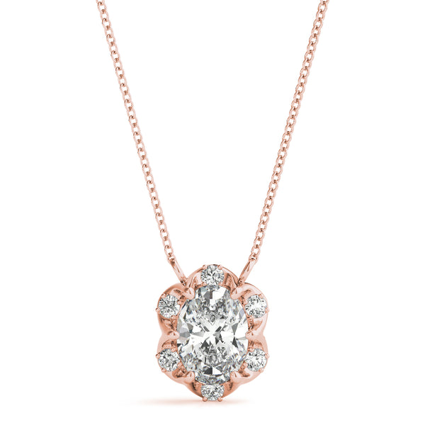 Rose gold Oval Diamond Halo Pendant with Prong Setting