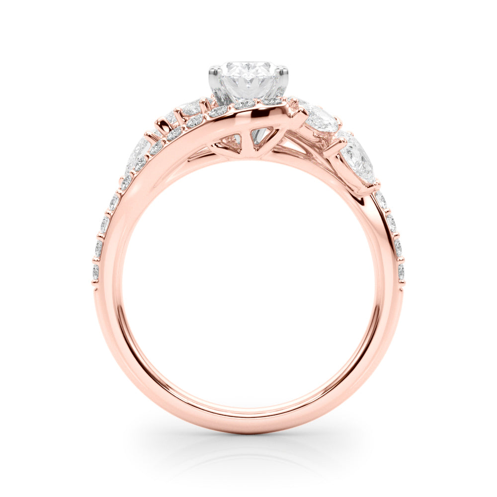 Rose gold Oval Diamond Halo Ring with Marquise and Pavé Band in Prong Setting 2
