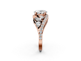 Rose gold Oval Diamond Halo Ring with Marquise and Pavé Band in Prong Setting_89