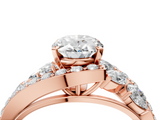 Rose gold Oval Diamond Halo Ring with Marquise and Pavé Band in Prong Setting_91