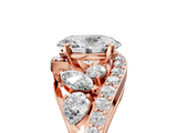 Rose gold Oval Diamond Halo Ring with Marquise and Pavé Band in Prong Setting_92
