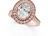 Rose gold Oval Diamond Halo Ring with Milgrain Frame and Pavé Band 1