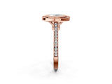 Rose gold Oval Diamond Halo Ring with Milgrain Frame and Pavé Band 2