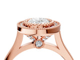 Rose gold Oval Diamond Halo Ring with Milgrain Frame and Pavé Band 4