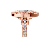 Rose gold Oval Diamond Halo Ring with Milgrain Frame and Pavé Band 5