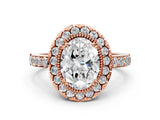 Rose gold Oval Diamond Halo Ring with Pavé Band and Prong Setting_3