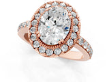 Rose gold Oval Diamond Halo Ring with Pavé Band and Prong Setting_4