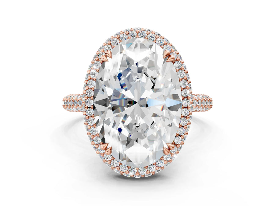 Rose gold Oval Diamond Halo Ring with Round Diamond Accents