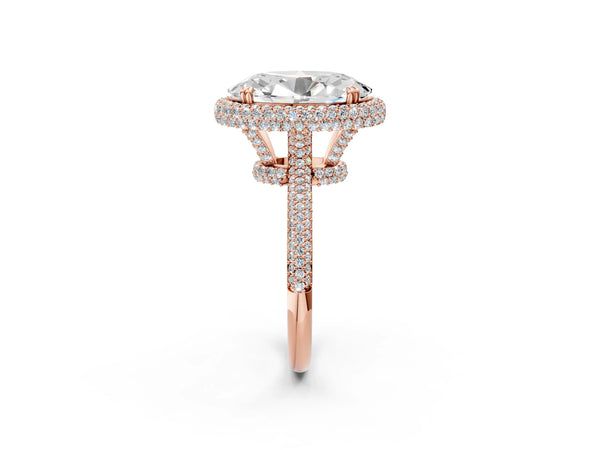 Rose gold Oval Diamond Halo Ring with Round Diamond Accents