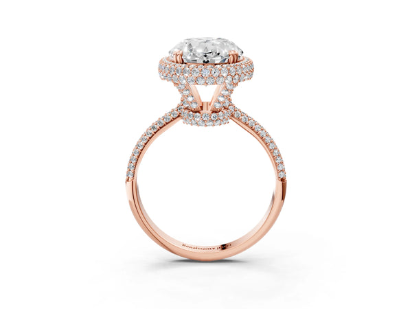 Rose gold Oval Diamond Halo Ring with Round Diamond Accents