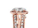 Rose gold Oval Diamond Halo Ring with Split Shank Pavé Band and Four-Prong Setting_11