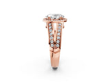 Rose gold Oval Diamond Halo Ring with Split Shank Pavé Band and Four-Prong Setting_8