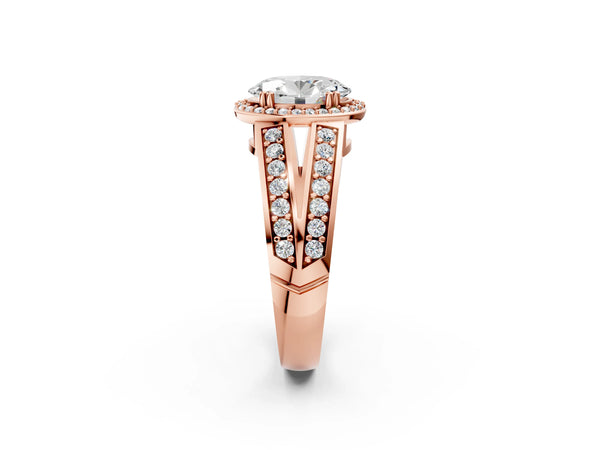 Rose Gold Oval Pave Halo Split Shank Engagement Ring Setting