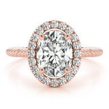 Rose gold Oval Diamond Halo Ring with Twisted Band and Prong Setting 1