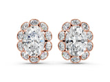 Rose gold Oval Diamond Halo Stud Earrings with Oval Diamond Accents