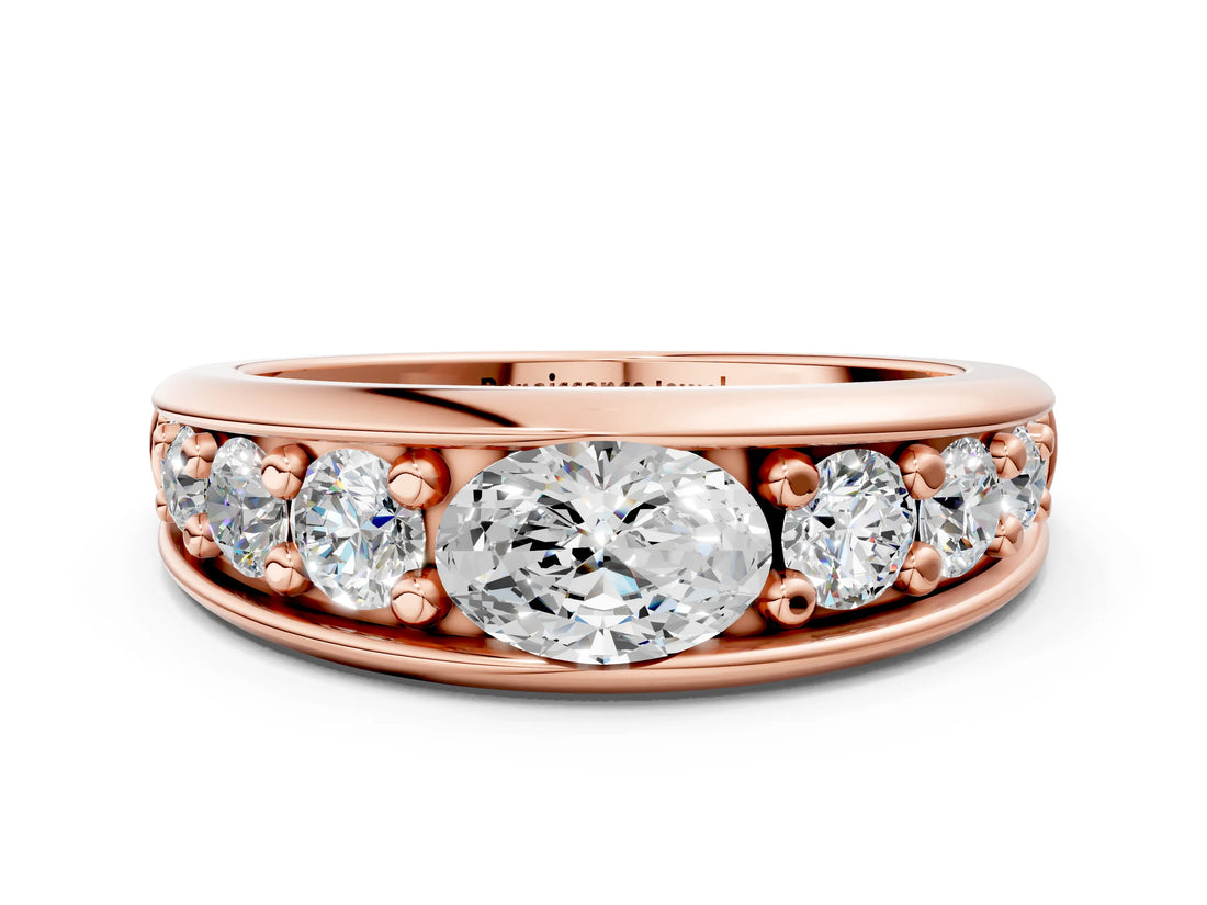 Rose gold Oval Diamond Mens Ring with Round Diamond Accents