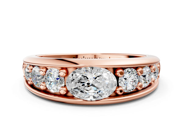Rose gold Oval Diamond Mens Ring with Round Diamond Accents