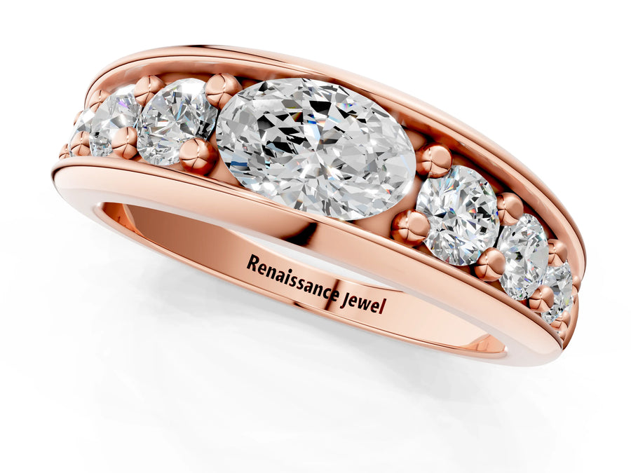 Rose gold Oval Diamond Mens Ring with Round Diamond Accents