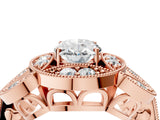 Rose gold Oval Diamond Milgrain Marquise Filigree Engagement Ring with Prong Setting_10