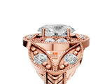 Rose gold Oval Diamond Milgrain Marquise Filigree Engagement Ring with Prong Setting_11