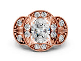 Rose gold Oval Diamond Milgrain Marquise Filigree Engagement Ring with Prong Setting_6
