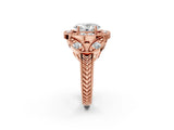Rose gold Oval Diamond Milgrain Marquise Filigree Engagement Ring with Prong Setting_8