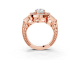 Rose gold Oval Diamond Milgrain Marquise Filigree Engagement Ring with Prong Setting_9