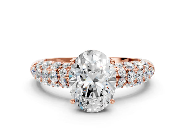 Rose gold Oval Diamond Pavé Band Solitaire Ring with Four-Prong Setting