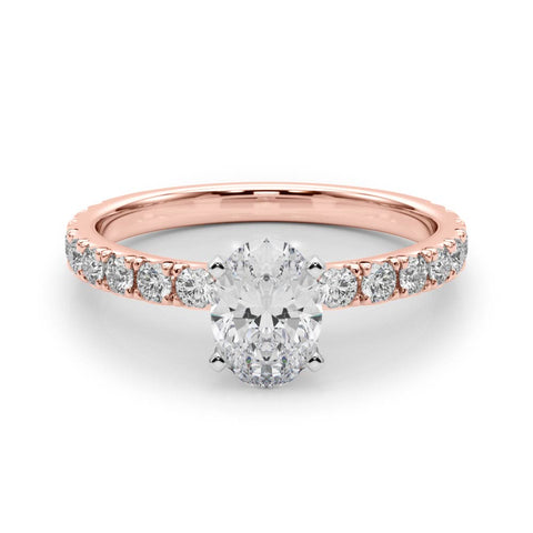 Rose gold Oval Diamond Pavé Band Solitaire with Four-Prong Setting 1