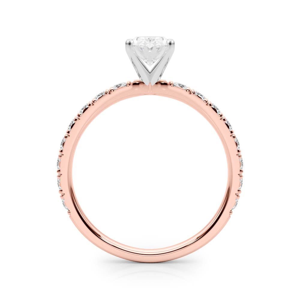 Rose gold Oval Diamond Pavé Band Solitaire with Four-Prong Setting 2