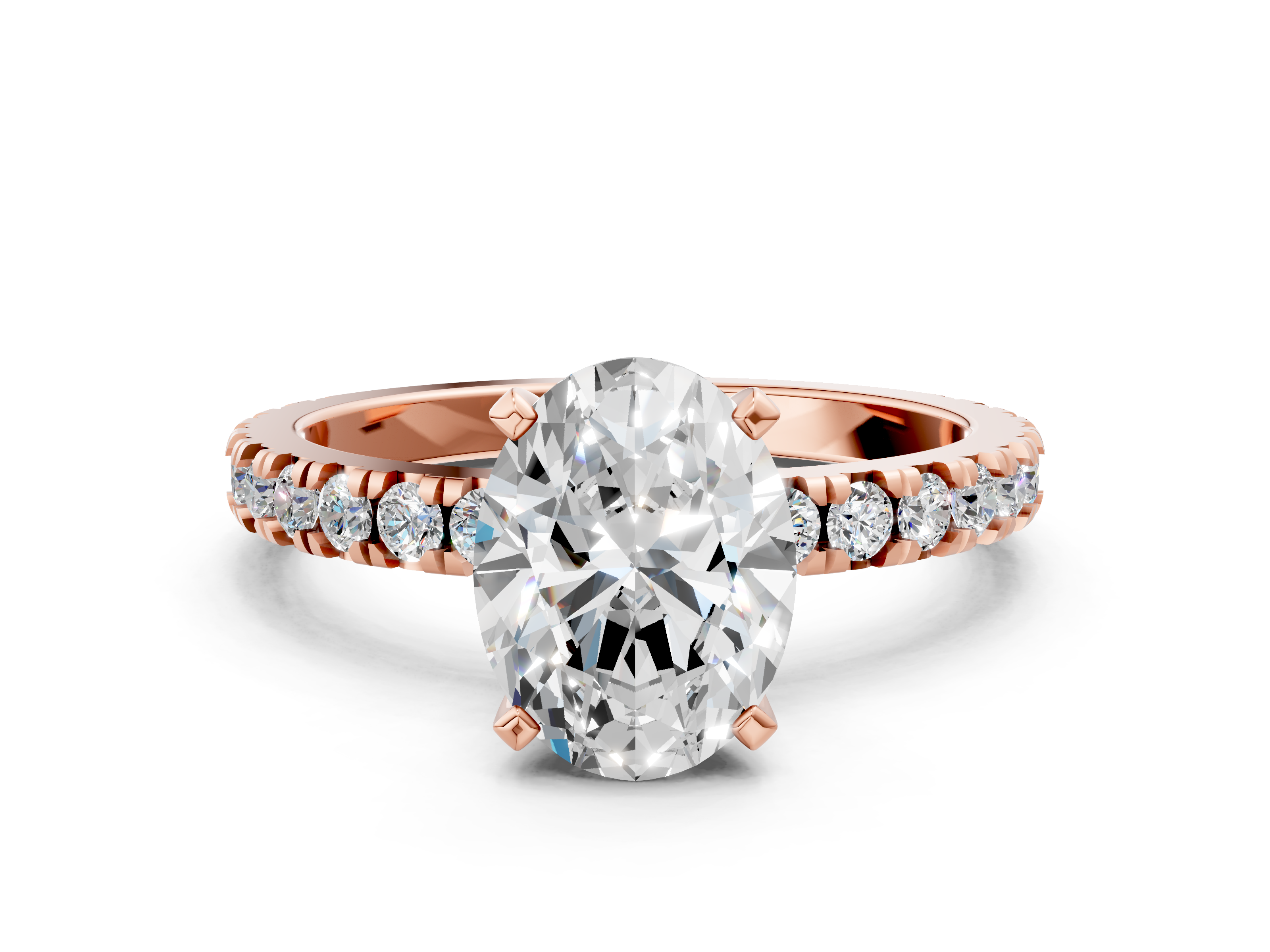 Rose gold Oval Diamond Pavé Band Solitaire with Four-Prong Setting_182