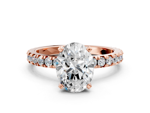 Rose gold Oval Diamond Pavé Band Solitaire with Four-Prong Setting_182