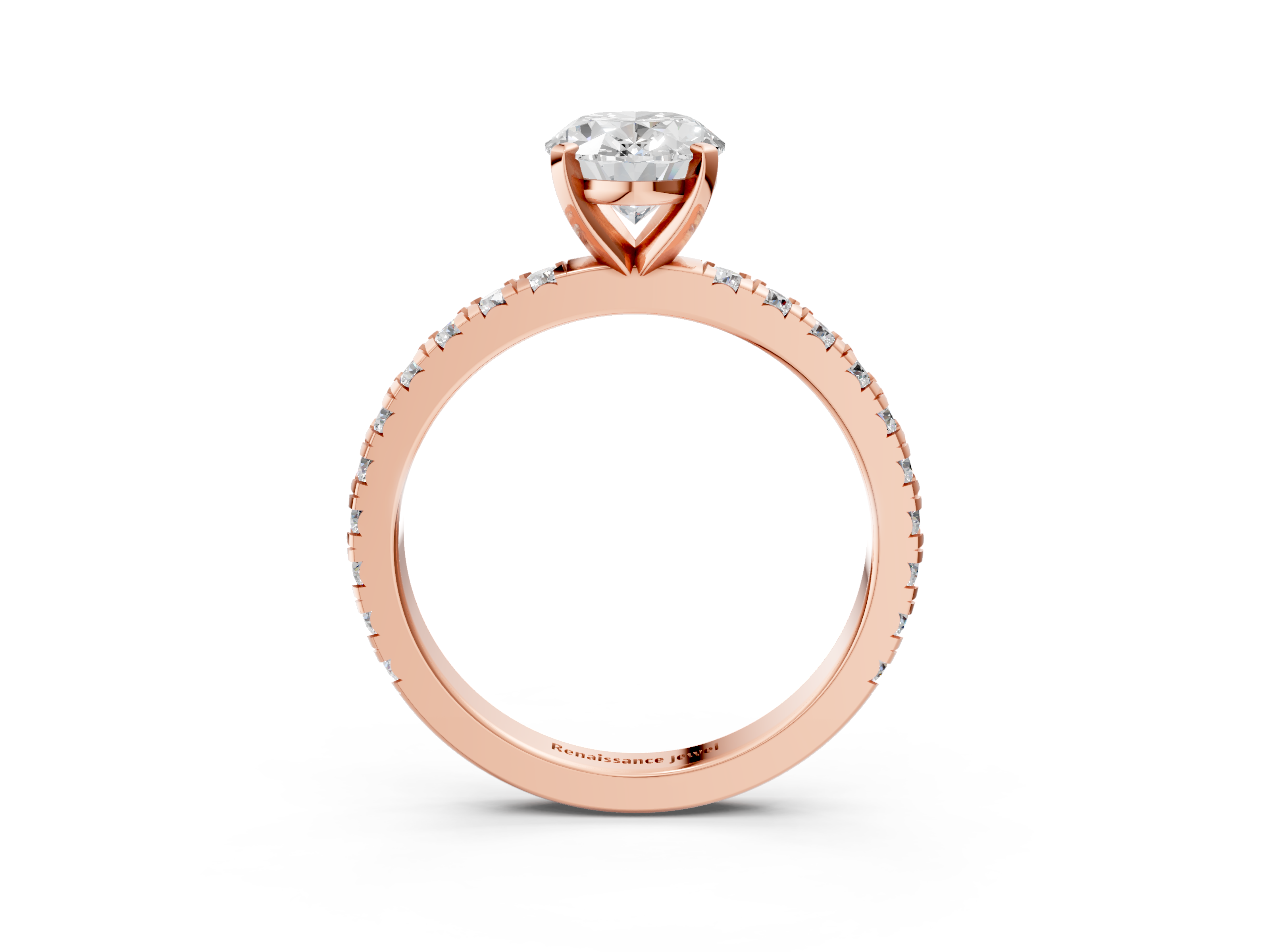 Rose gold Oval Diamond Pavé Band Solitaire with Four-Prong Setting_185