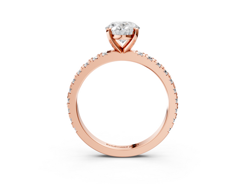 Rose gold Oval Diamond Pavé Band Solitaire with Four-Prong Setting_185