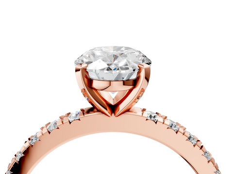 Rose gold Oval Diamond Pavé Band Solitaire with Four-Prong Setting_186