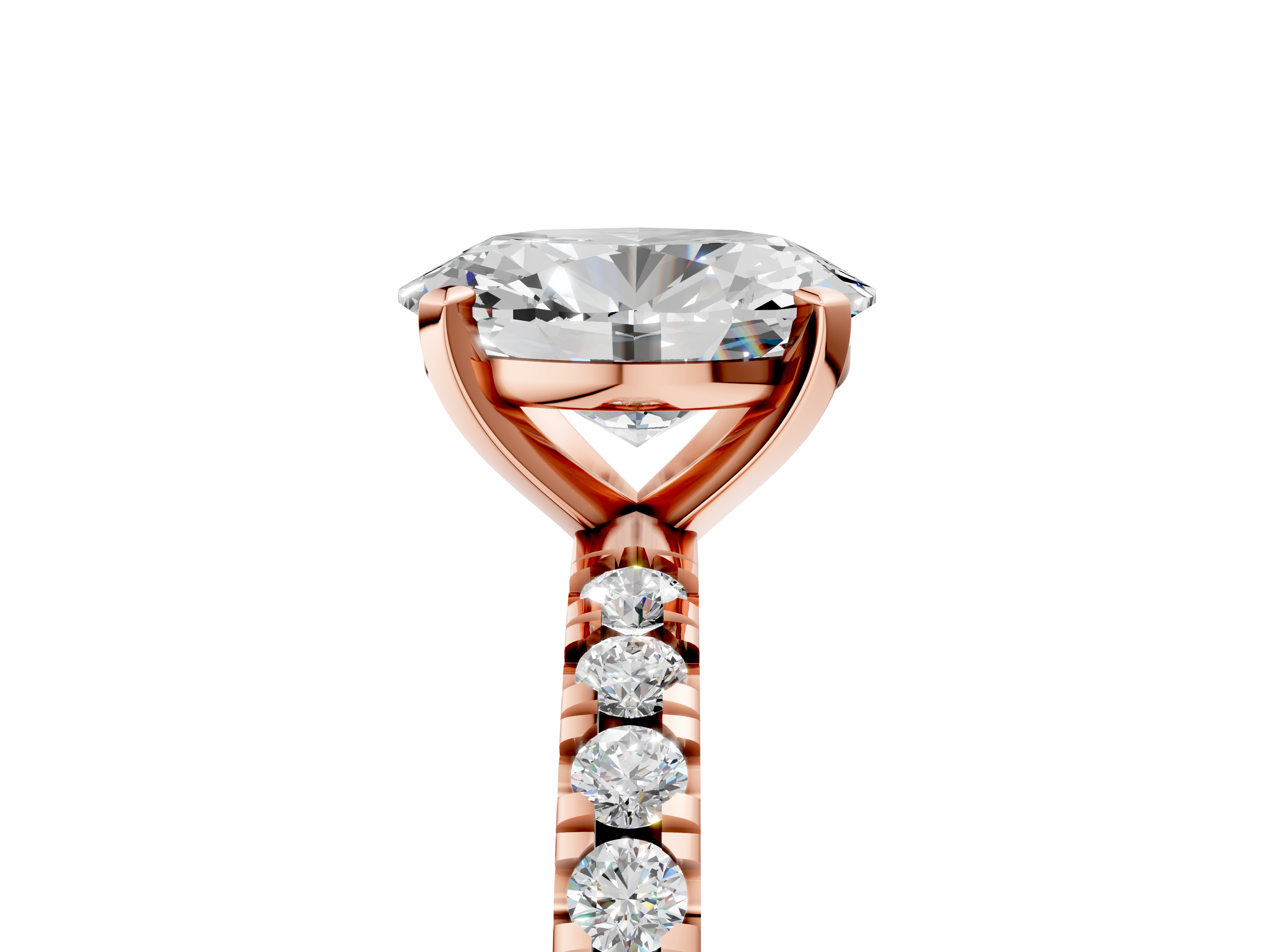Rose gold Oval Diamond Pavé Band Solitaire with Four-Prong Setting_187
