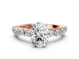Rose gold Oval Diamond Pavé Band Solitaire with Four-Prong Setting_25