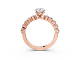 Rose gold Oval Diamond Pavé Band Solitaire with Four-Prong Setting_28