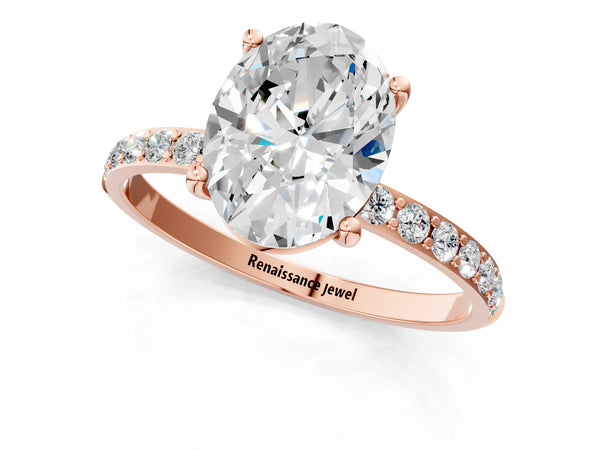Rose gold Oval Diamond Pavé Band with Six-Prong Setting