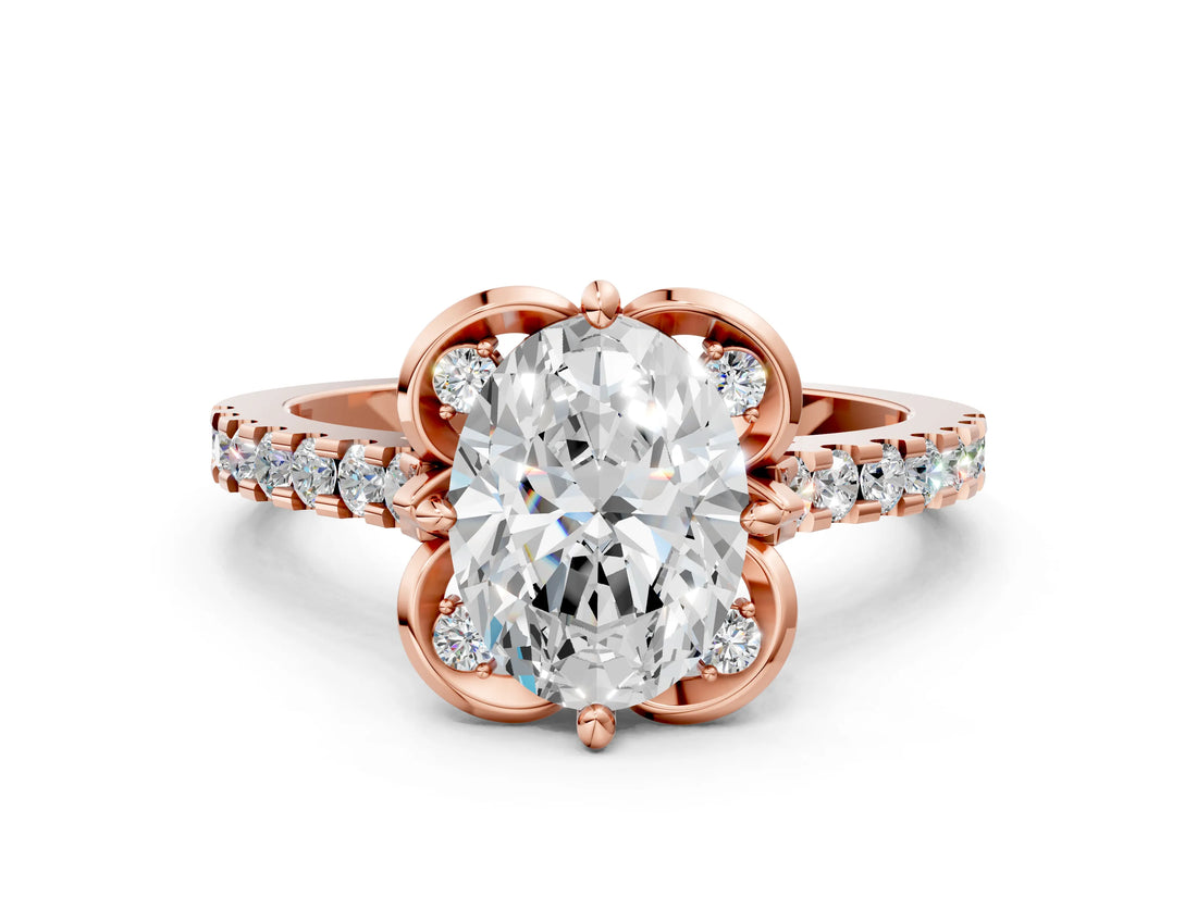 Rose gold Oval Diamond Pave Band with Floral Prong Setting_27